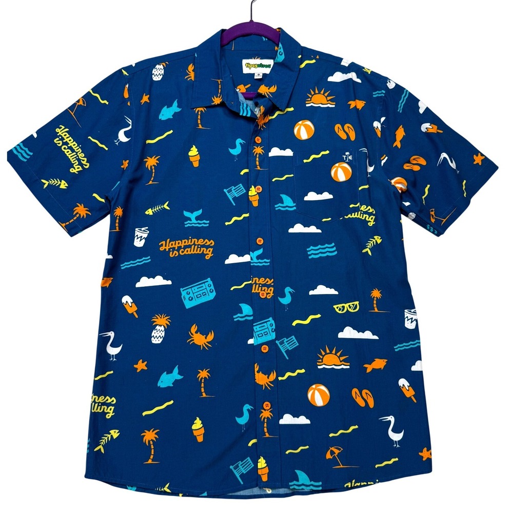 Tipsy Elves Blue Tropical Print Button-Down Shirt